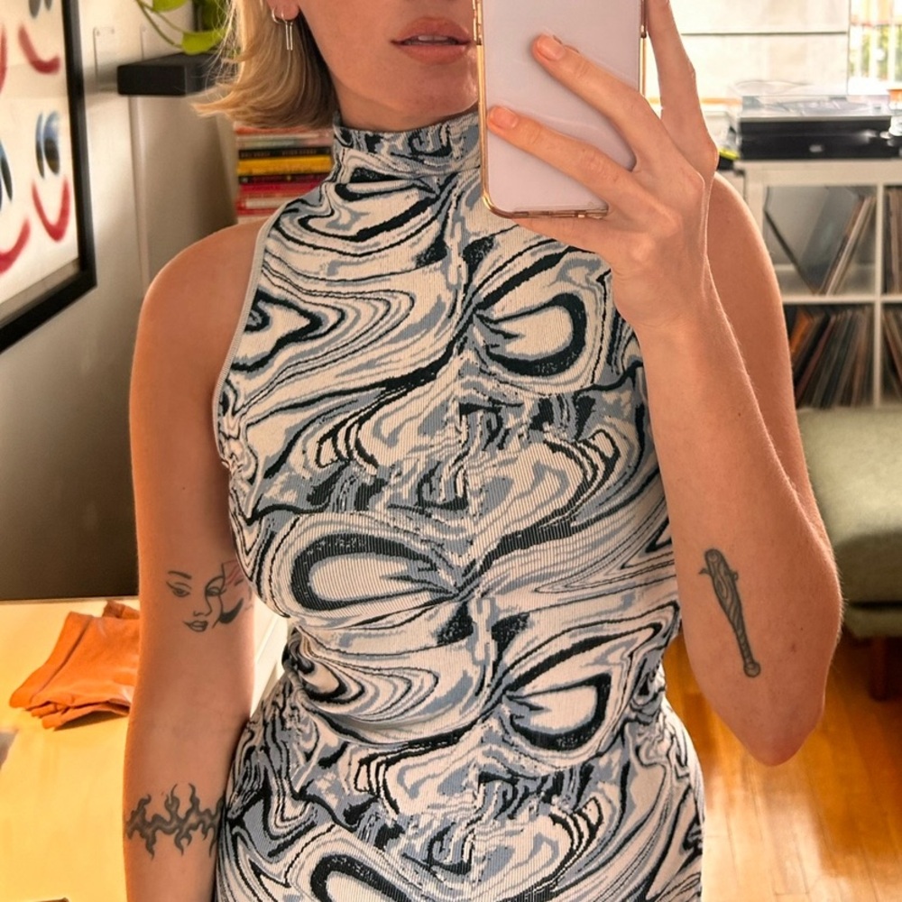 Knit Mockneck Swirl Bodycon Midi Dress